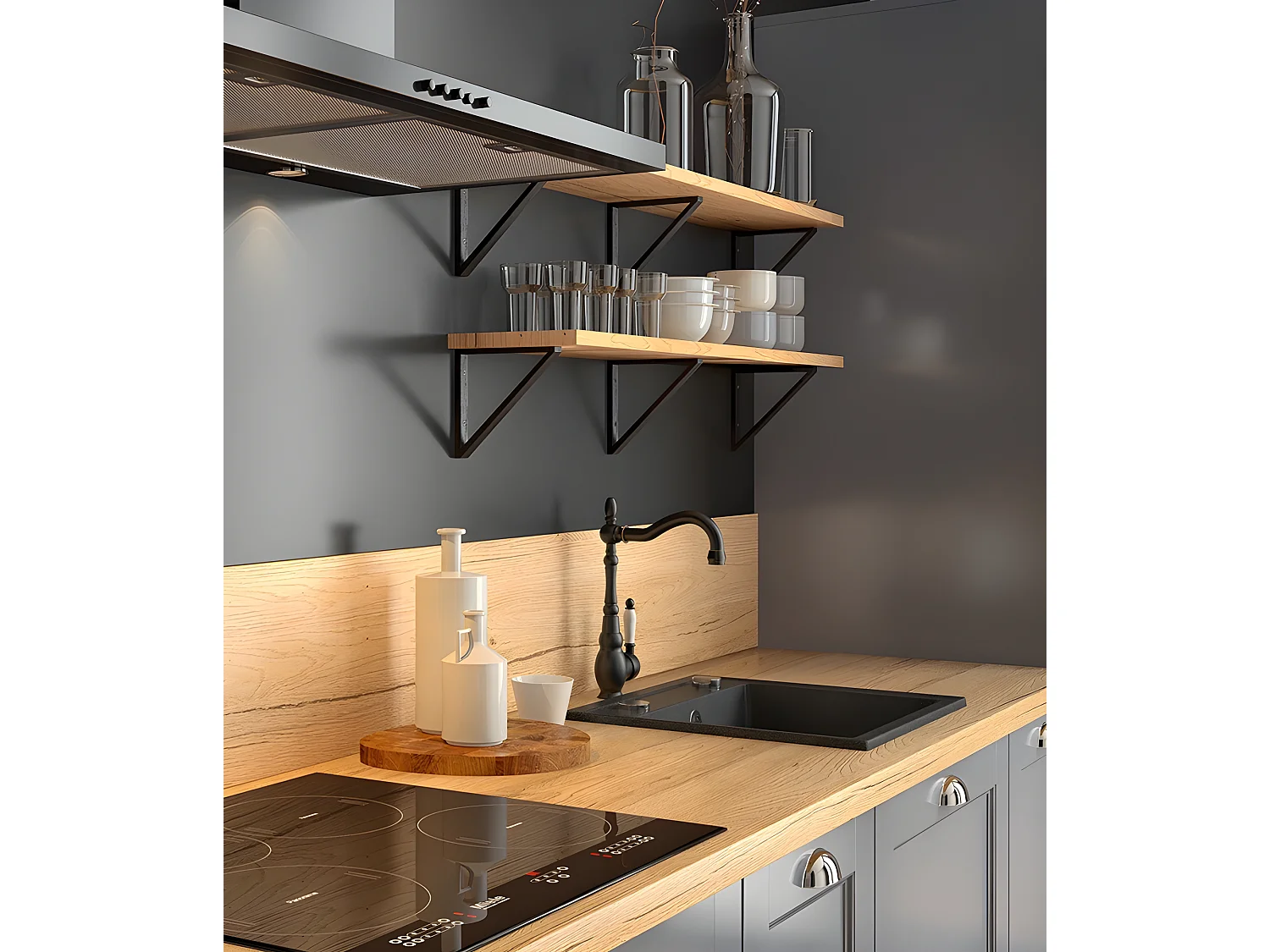 Evier de cuisine en granit noir - THIRTEEN - 44 x 44 cm, 1 bac