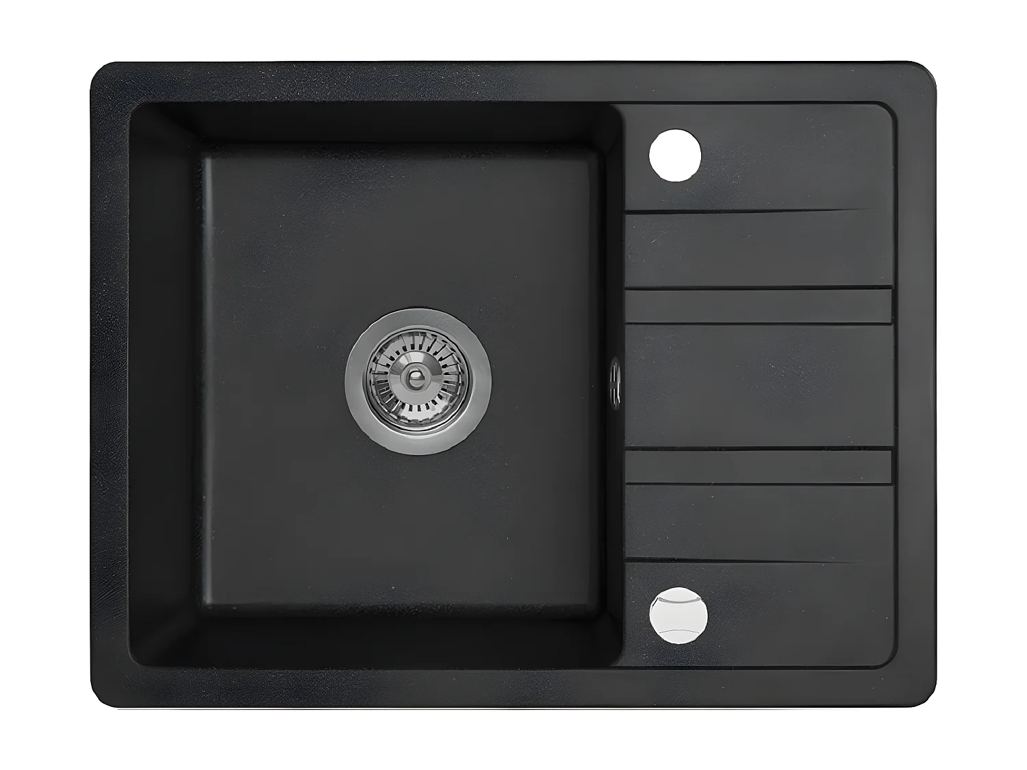 Evier de cuisine rond en granit noir STELLA, 1 bac avec égouttoir,44x58