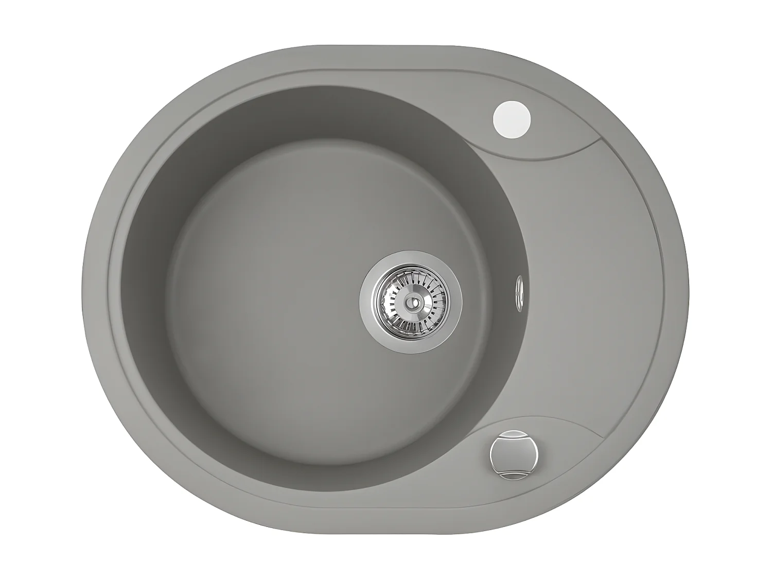 Evier de cuisine rond en granit gris DAFNE, 1 bac avec 1/2 égouttoir, 47x58