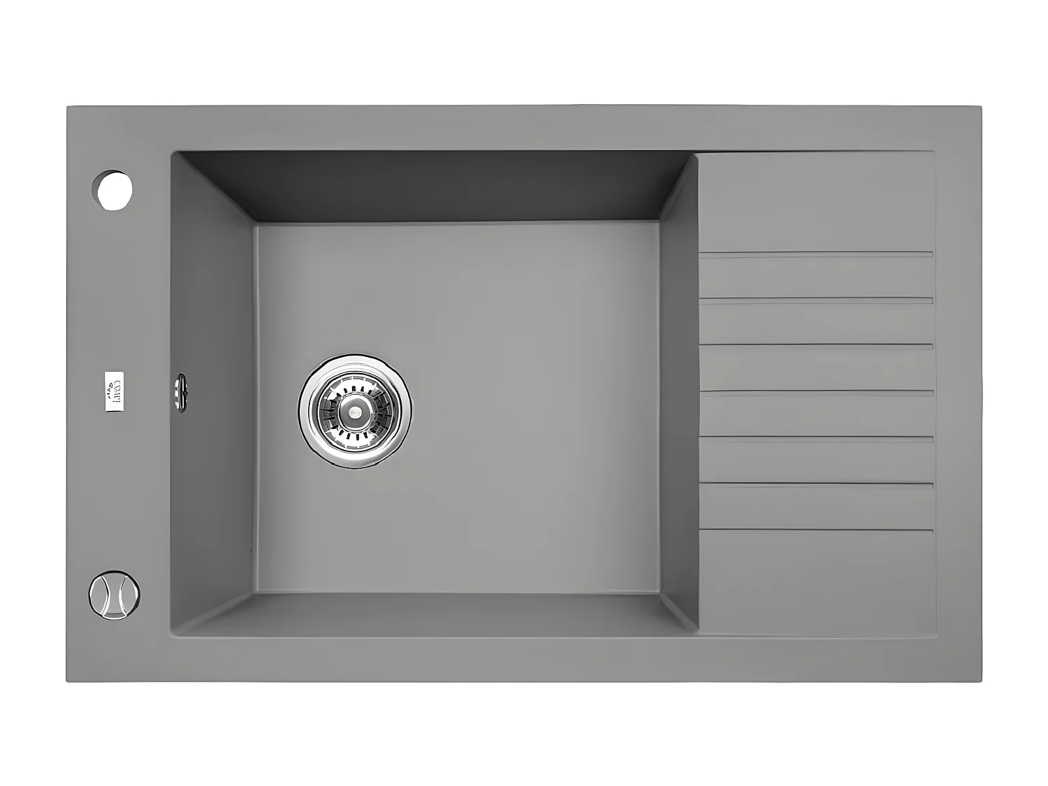 Evier de cuisine rond en granit gris PIONIER, 1 bac avec égouttoir,50x78