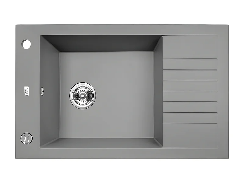 Evier de cuisine rond en granit gris PIONIER, 1 bac avec égouttoir,50x78