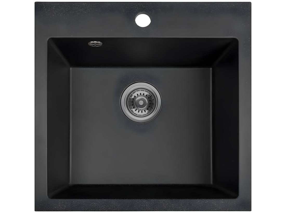 vente unique Evier de cuisine en granit noir ALENA 1 bac 49x49