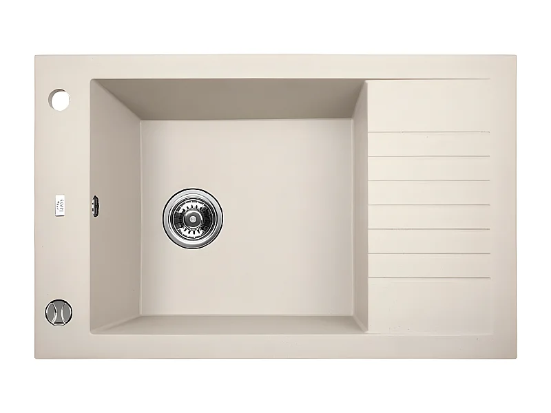 Evier de cuisine rond en granit beige PIONIER, 1 bac avec égouttoir,50x78