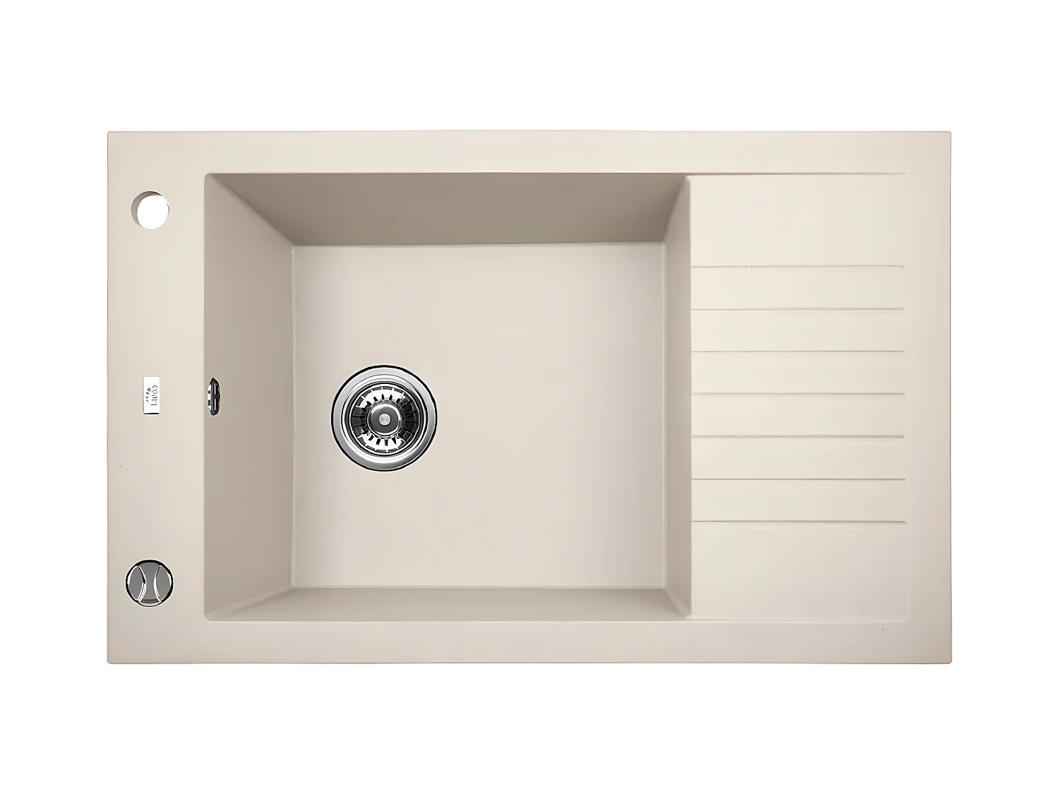 Evier de cuisine rond en granit beige PIONIER, 1 bac avec égouttoir,50x78