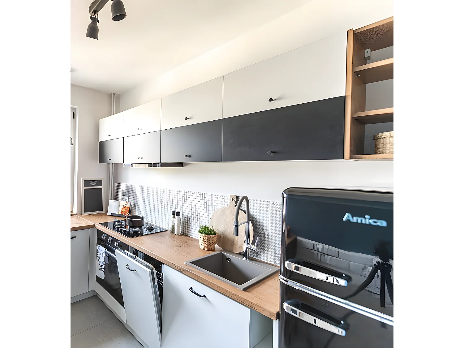 Evier de cuisine en granit gris CHICHI, 1 bac, 48x38