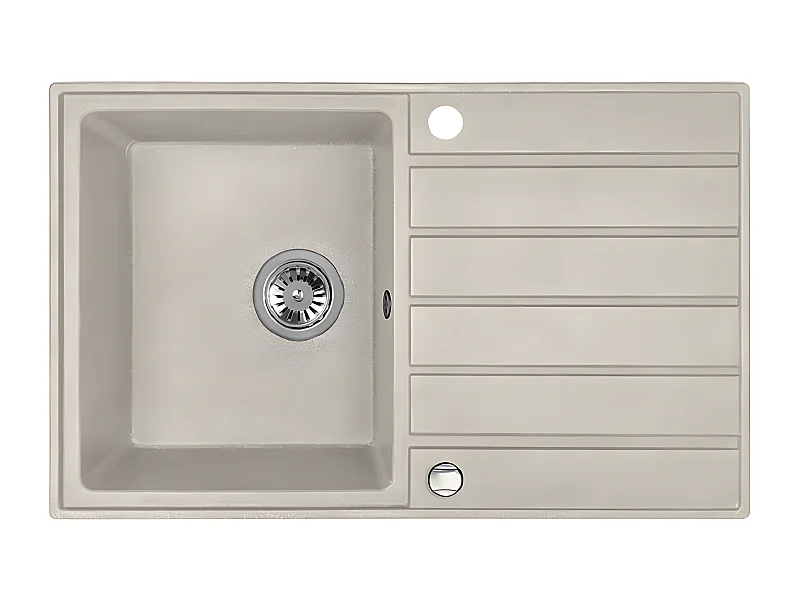 Evier de cuisine rond en granit beige MARGARITA, 1 bac avec égouttoir,49x79