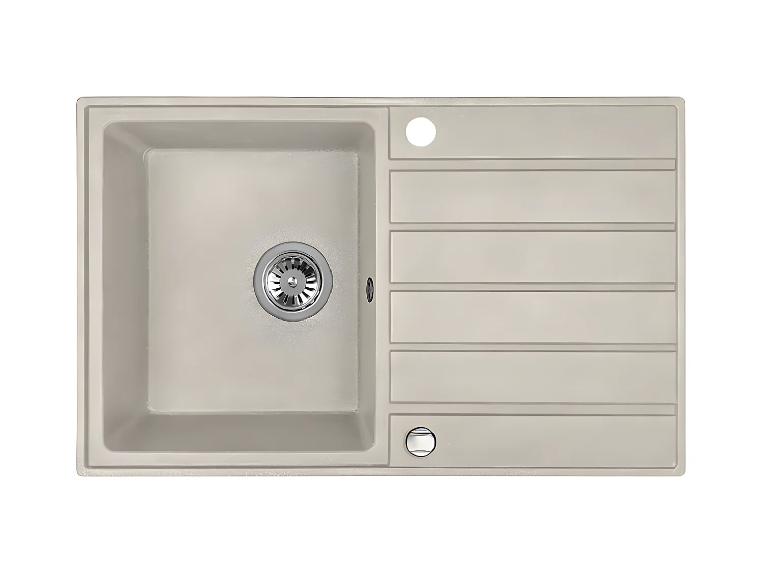 Evier de cuisine rond en granit beige MARGARITA, 1 bac avec égouttoir,49x79
