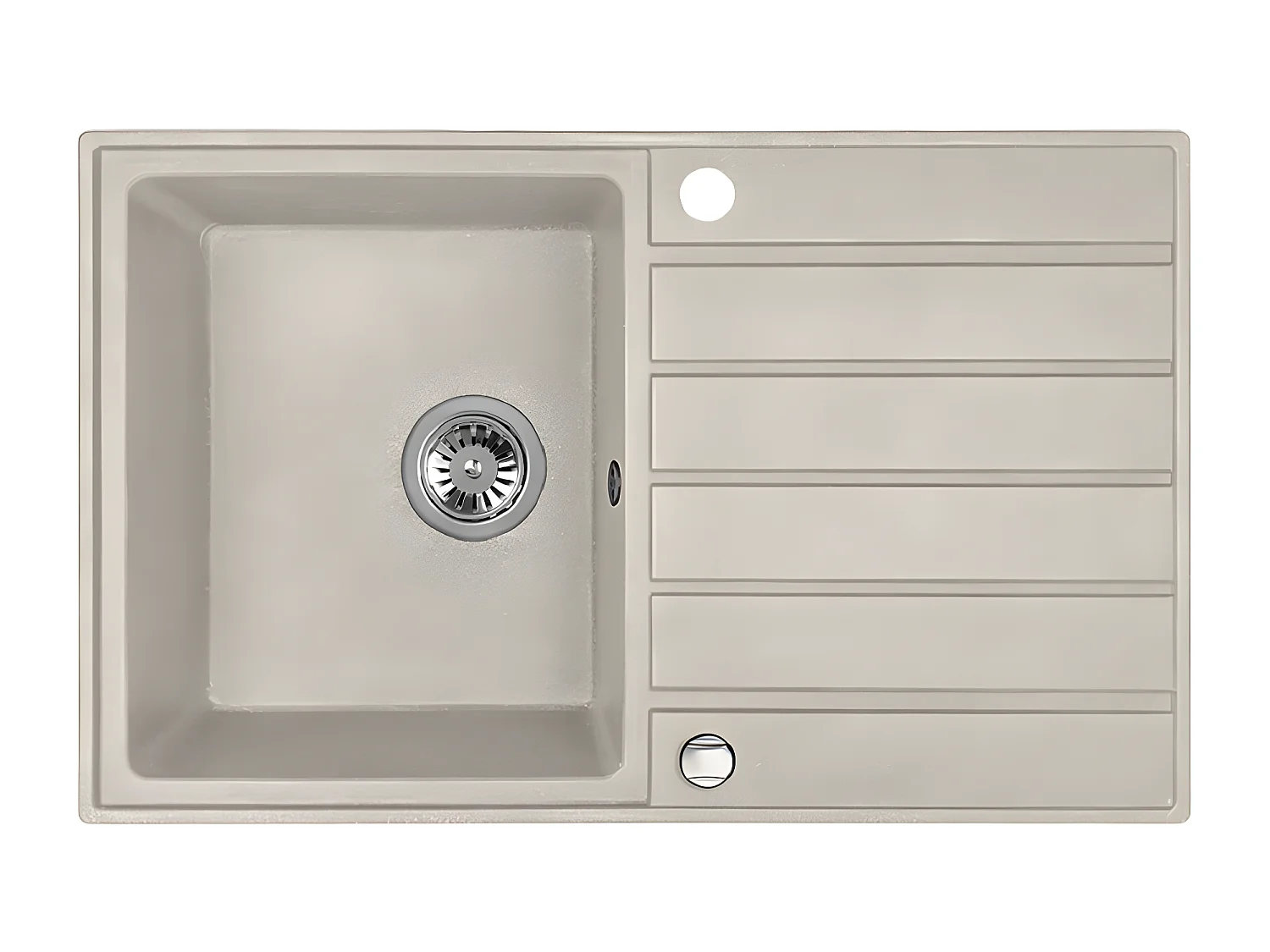 Evier de cuisine rond en granit beige MARGARITA, 1 bac avec égouttoir,49x79