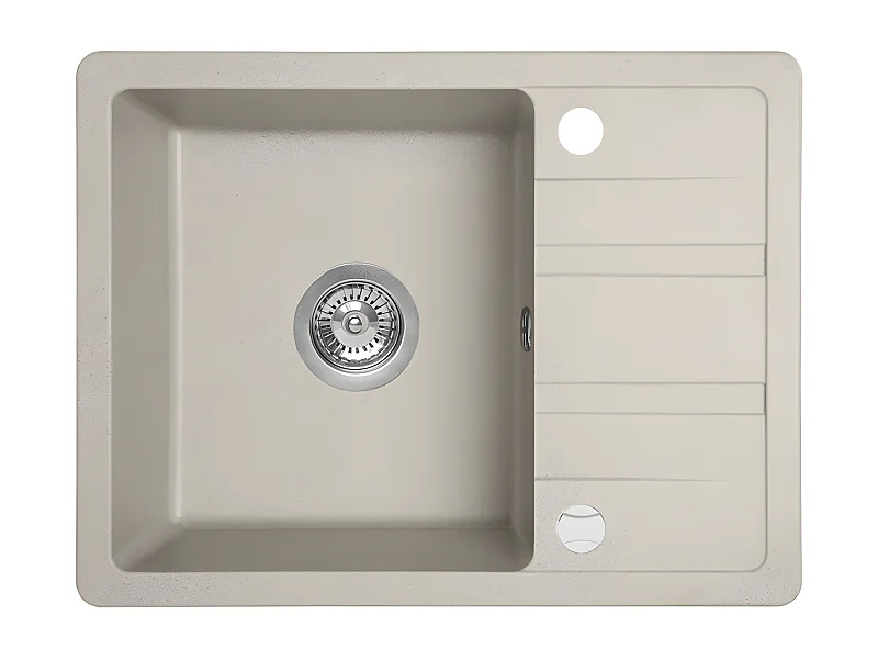 Evier de cuisine rond en granit beige STELLA, 1 bac avec égouttoir,44x58