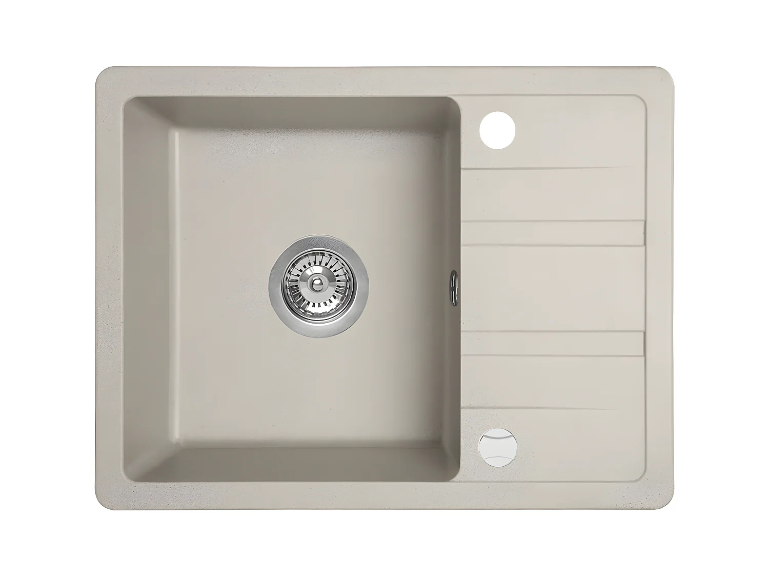 Evier de cuisine rond en granit beige STELLA, 1 bac avec égouttoir,44x58
