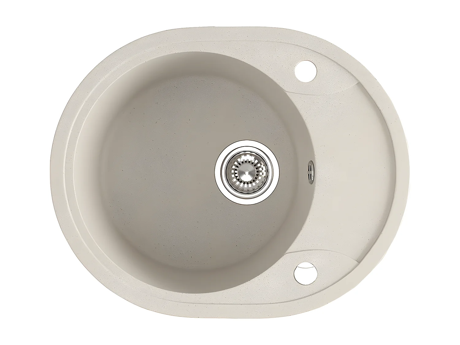 Evier de cuisine rond en granit beige DAFNE, 1 bac avec 1/2 égouttoir, 47x58