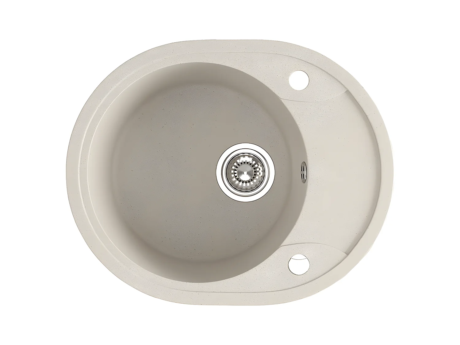Evier de cuisine rond en granit beige DAFNE, 1 bac avec 1/2 égouttoir, 47x58