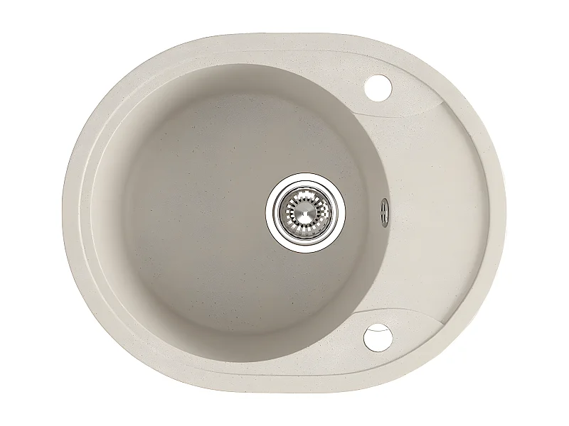 Evier de cuisine rond en granit beige DAFNE, 1 bac avec 1/2 égouttoir, 47x58