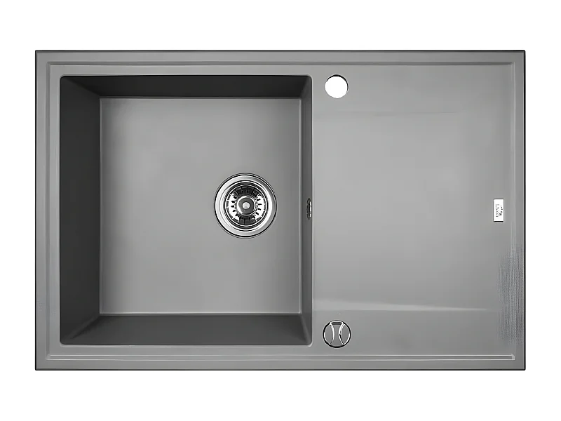 Evier de cuisine rond en granit gris MEGALO, 1 bac avec égouttoir,50x75