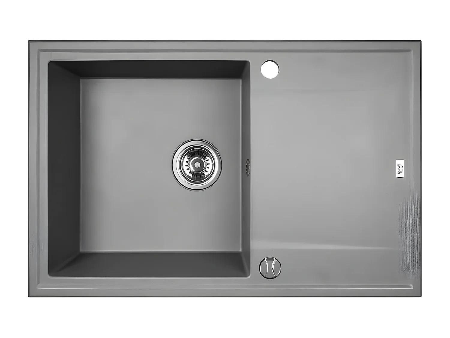 Evier de cuisine rond en granit gris MEGALO, 1 bac avec égouttoir,50x75