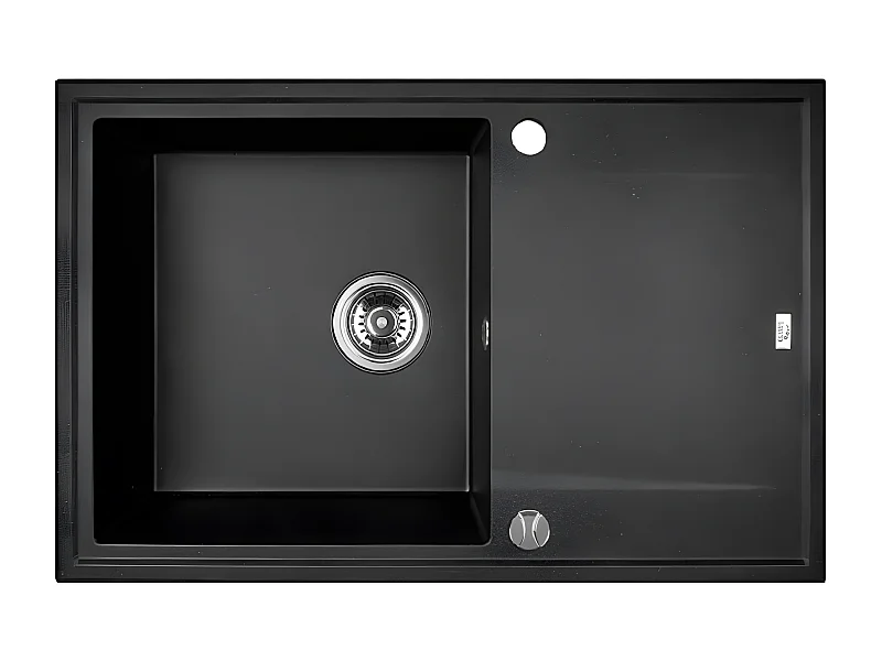 Evier de cuisine rond en granit noir MEGALO, 1 bac avec égouttoir,50x75