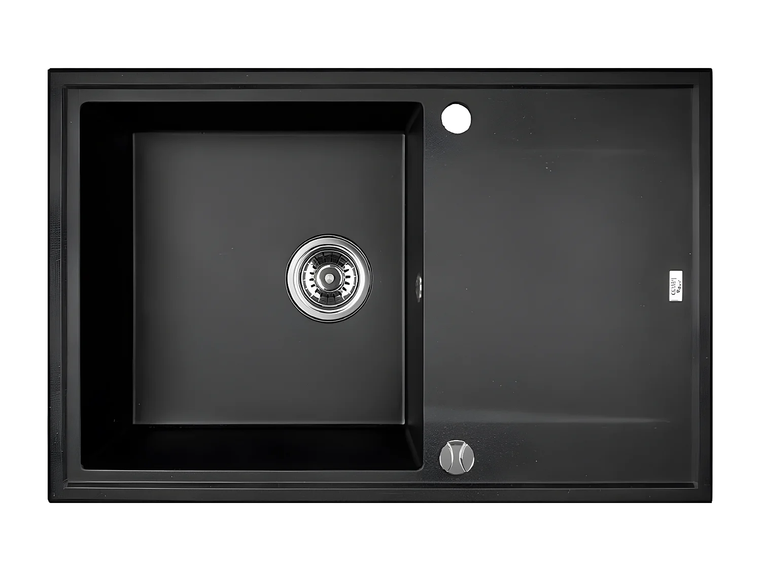 Evier de cuisine rond en granit noir MEGALO, 1 bac avec égouttoir,50x75