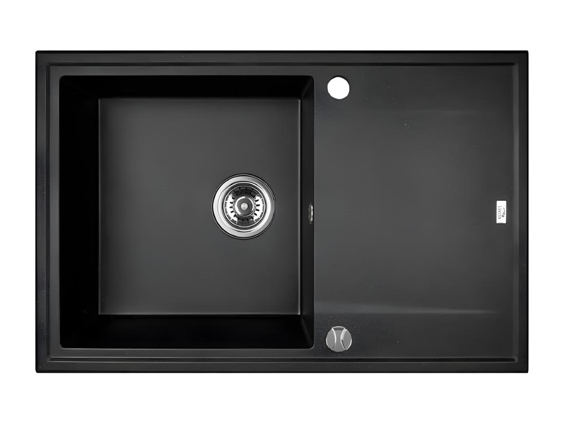 vente unique Evier de cuisine rond en granit noir MEGALO 1 bac avec égouttoir 50x75