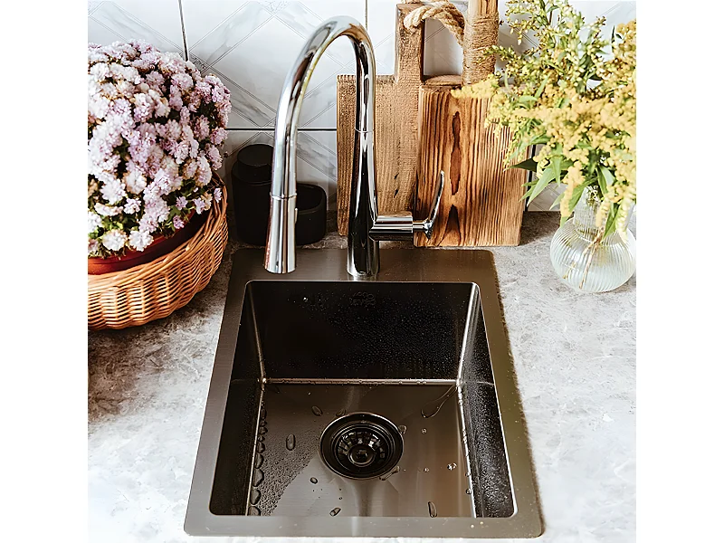 Evier de cuisine graphite brossé MARMARA, 1 bac, acier inoxydable,48x37,5