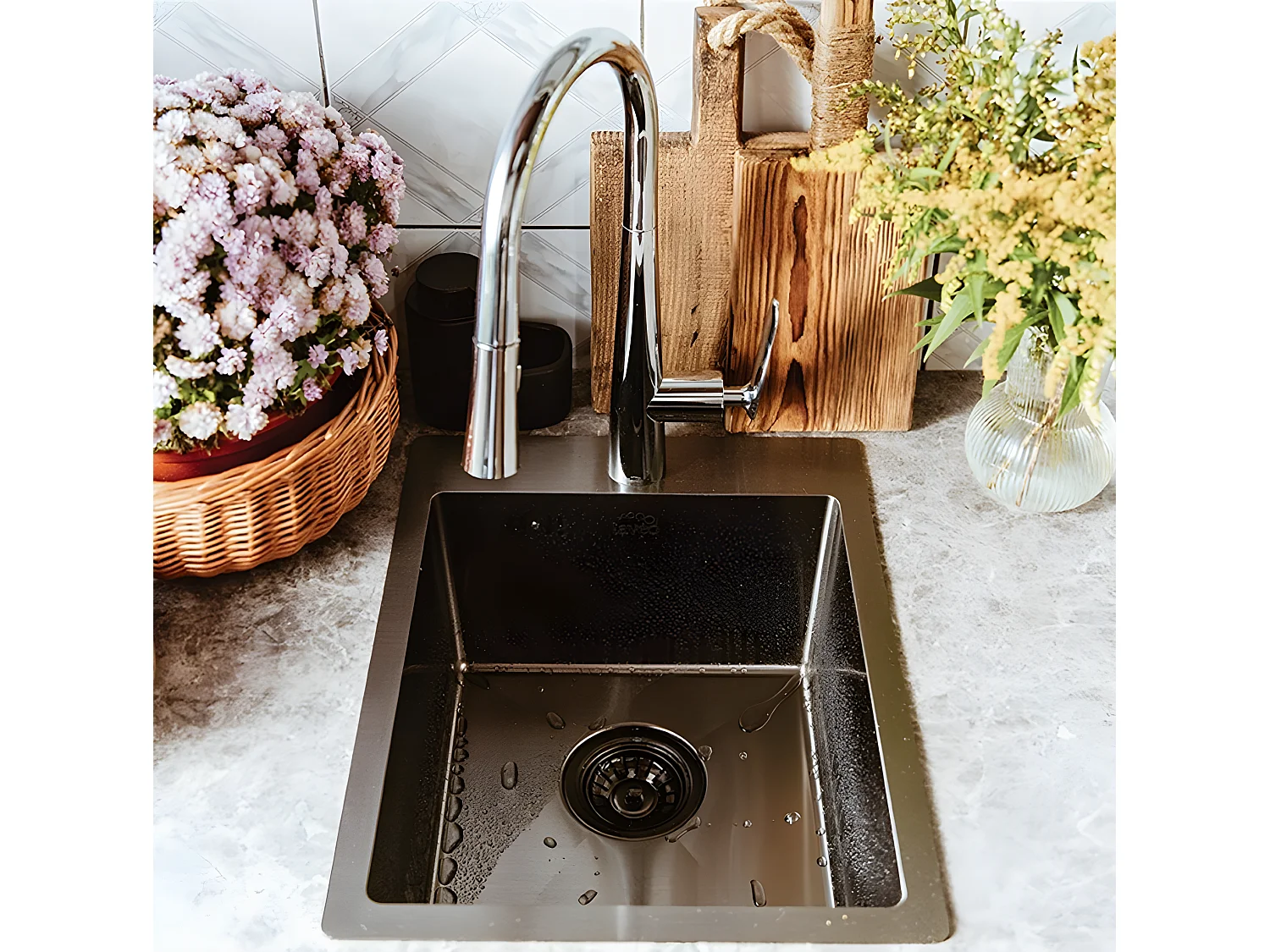 Evier de cuisine graphite brossé MARMARA, 1 bac, acier inoxydable,48x37,5