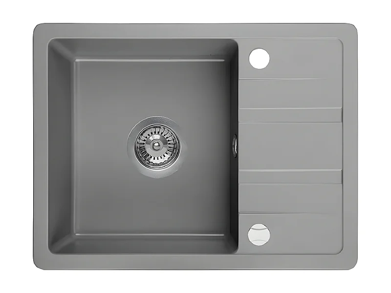 Evier de cuisine rond en granit gris STELLA, 1 bac avec égouttoir,44x58