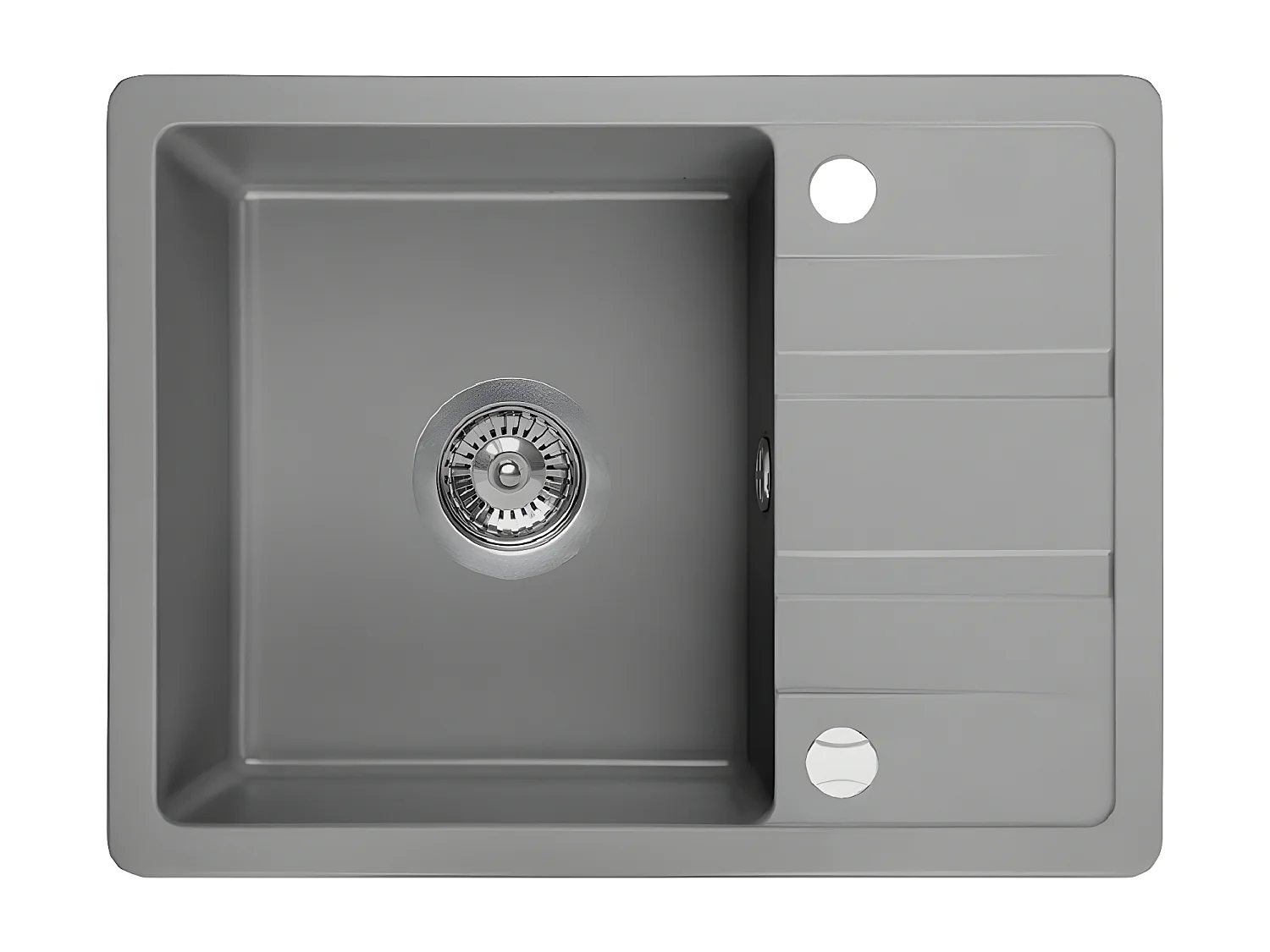 Evier de cuisine rond en granit gris STELLA, 1 bac avec égouttoir,44x58