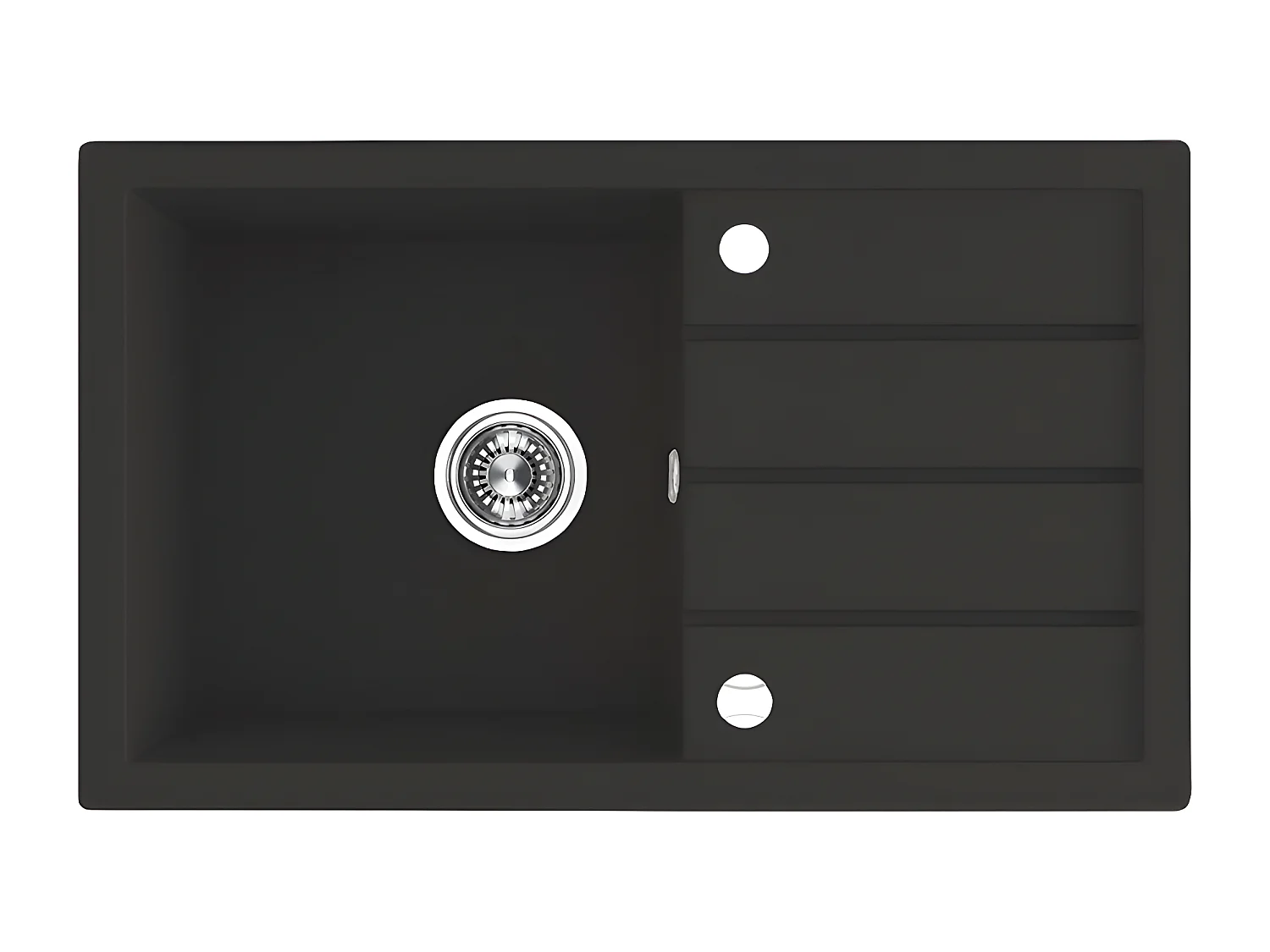 Evier de cuisine en granit noir - THIRTEEN - 48 x 79 cm, 1 bac avec égouttoir