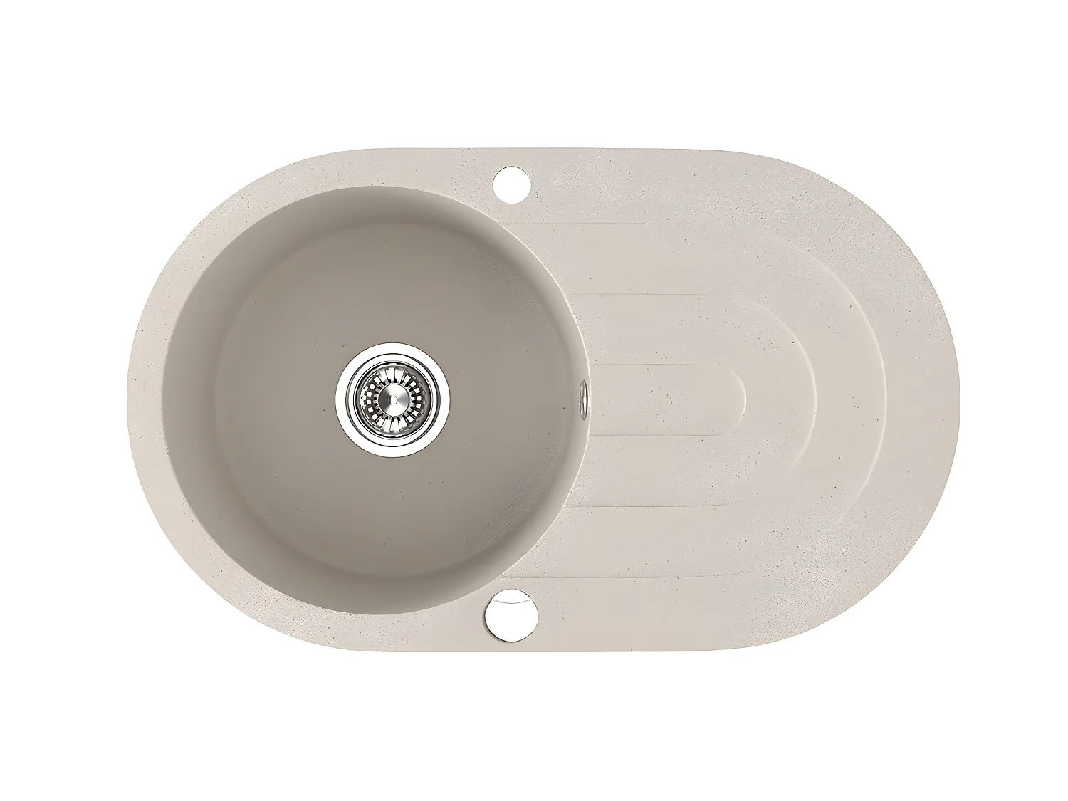 Evier de cuisine rond en granit beige DAFNE, 1 bac avec égouttoir, 47x78