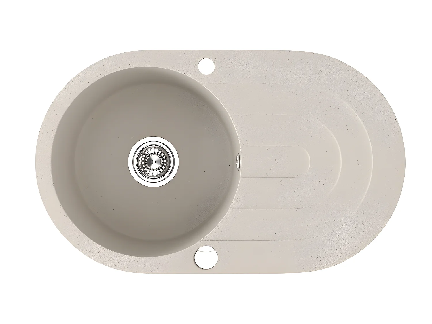 Evier de cuisine rond en granit beige DAFNE, 1 bac avec égouttoir, 47x78