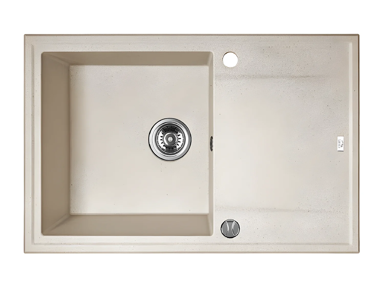 Evier de cuisine rond en granit beige MEGALO, 1 bac avec égouttoir,50x75