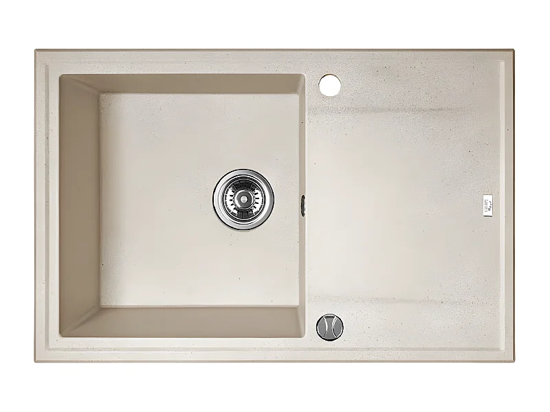 Evier de cuisine rond en granit beige MEGALO, 1 bac avec égouttoir,50x75