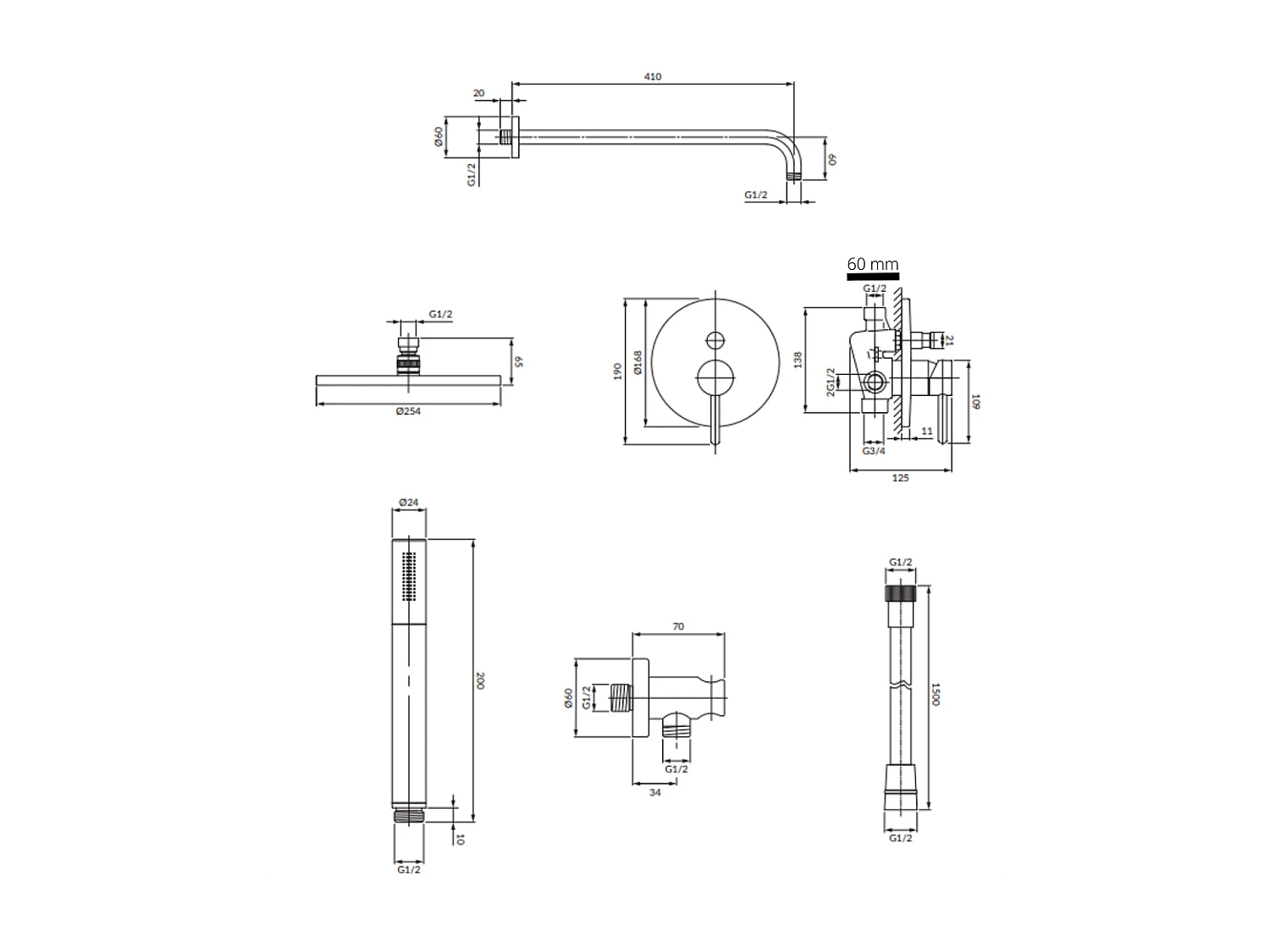 Colonne de douche  Y encastrable graphite