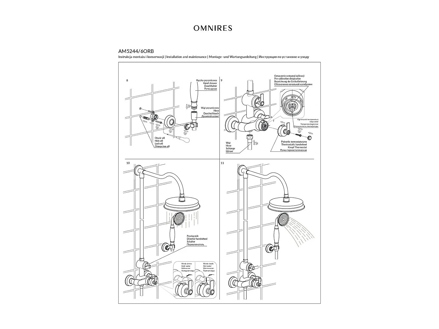 Colonne de douche murale thermostatique - Armance - Cuivre Antique