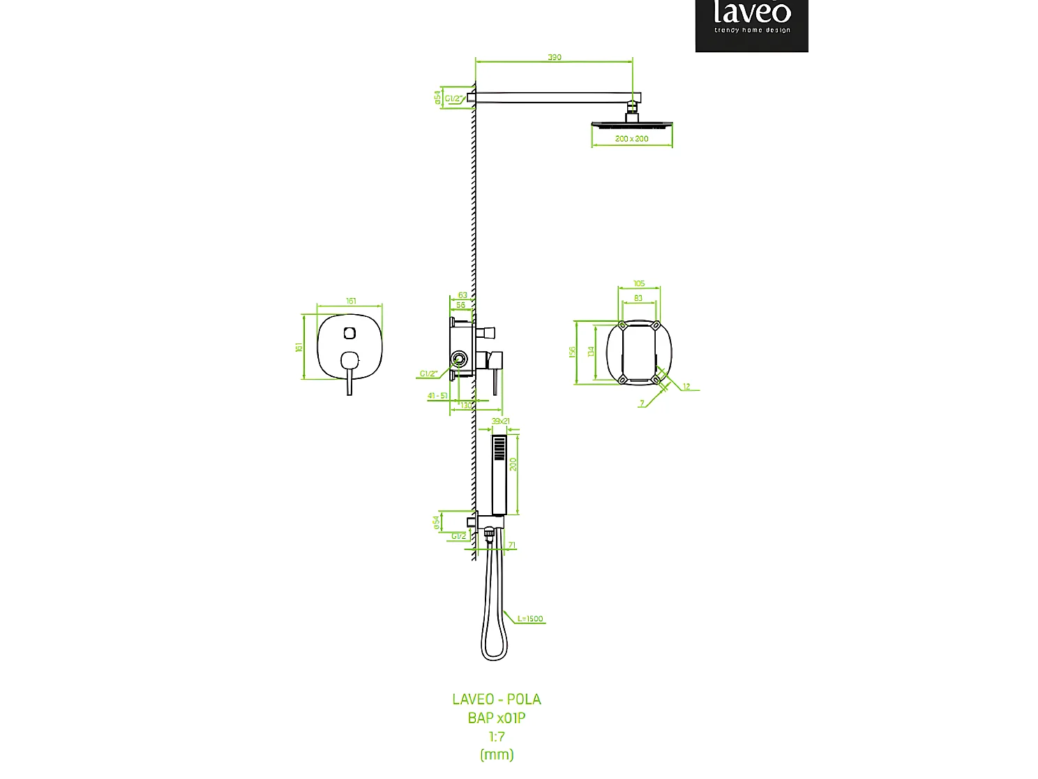 Colonne de douche encastrée Pola, Couleur: Chrome