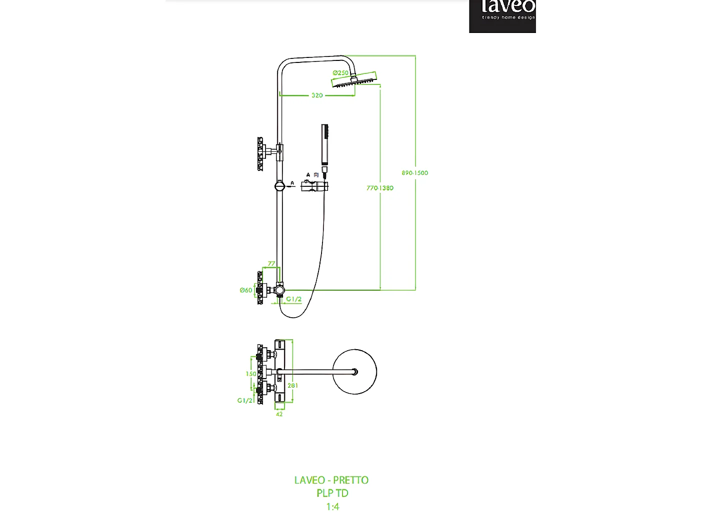 Colonne de douche thermostatique , Pretto Couleur: Noir