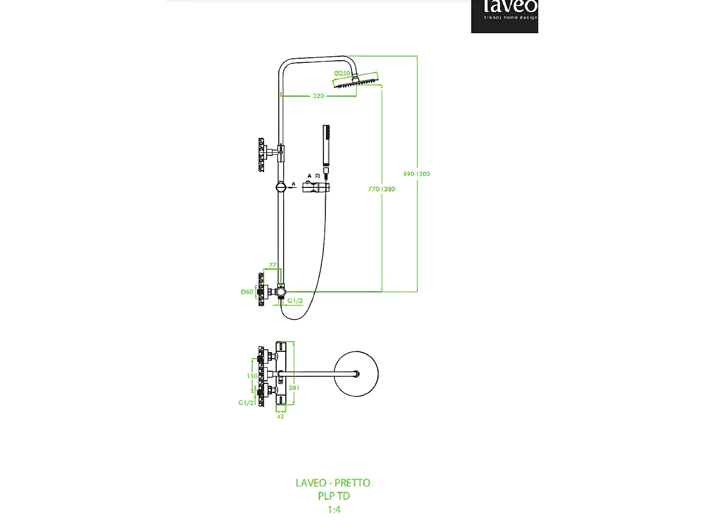 Colonne de douche thermostatique , Pretto Couleur: Noir