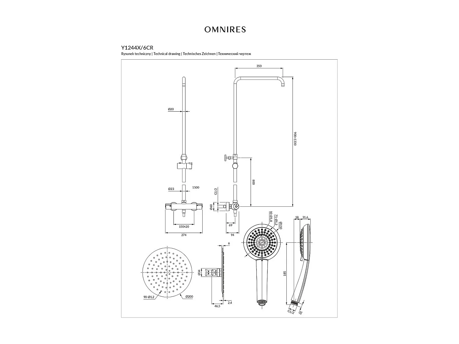 Colonne de douche murale thermostatique - Y - Chrome