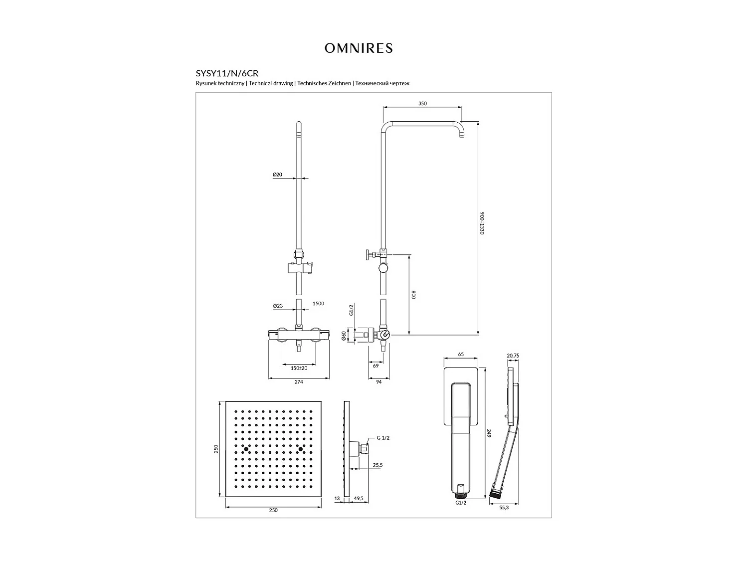 Colonne de douche murale thermostatique - Y - Chrome