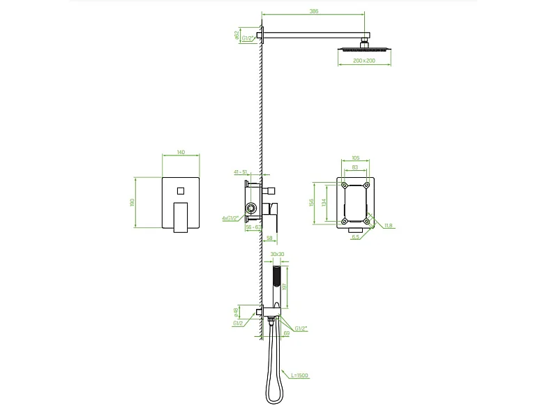 Colonne de douche encastrée Kvadrato, Couleur: Noir