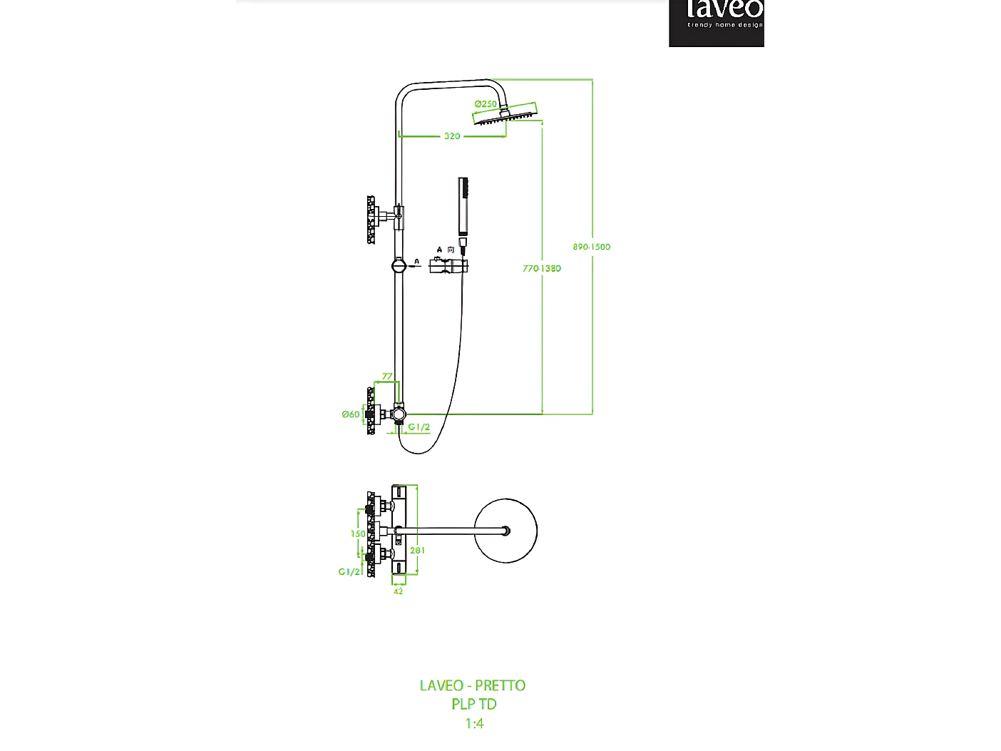 Colonne de douche thermostatique , Pretto Couleur: Graphite