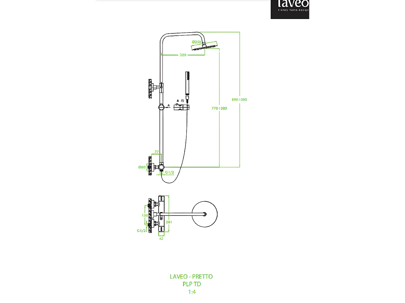Colonne de douche thermostatique , Pretto Couleur: Graphite