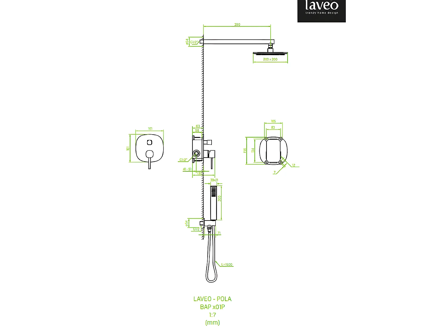 Colonne de douche encastrée Pola, Couleur: Or