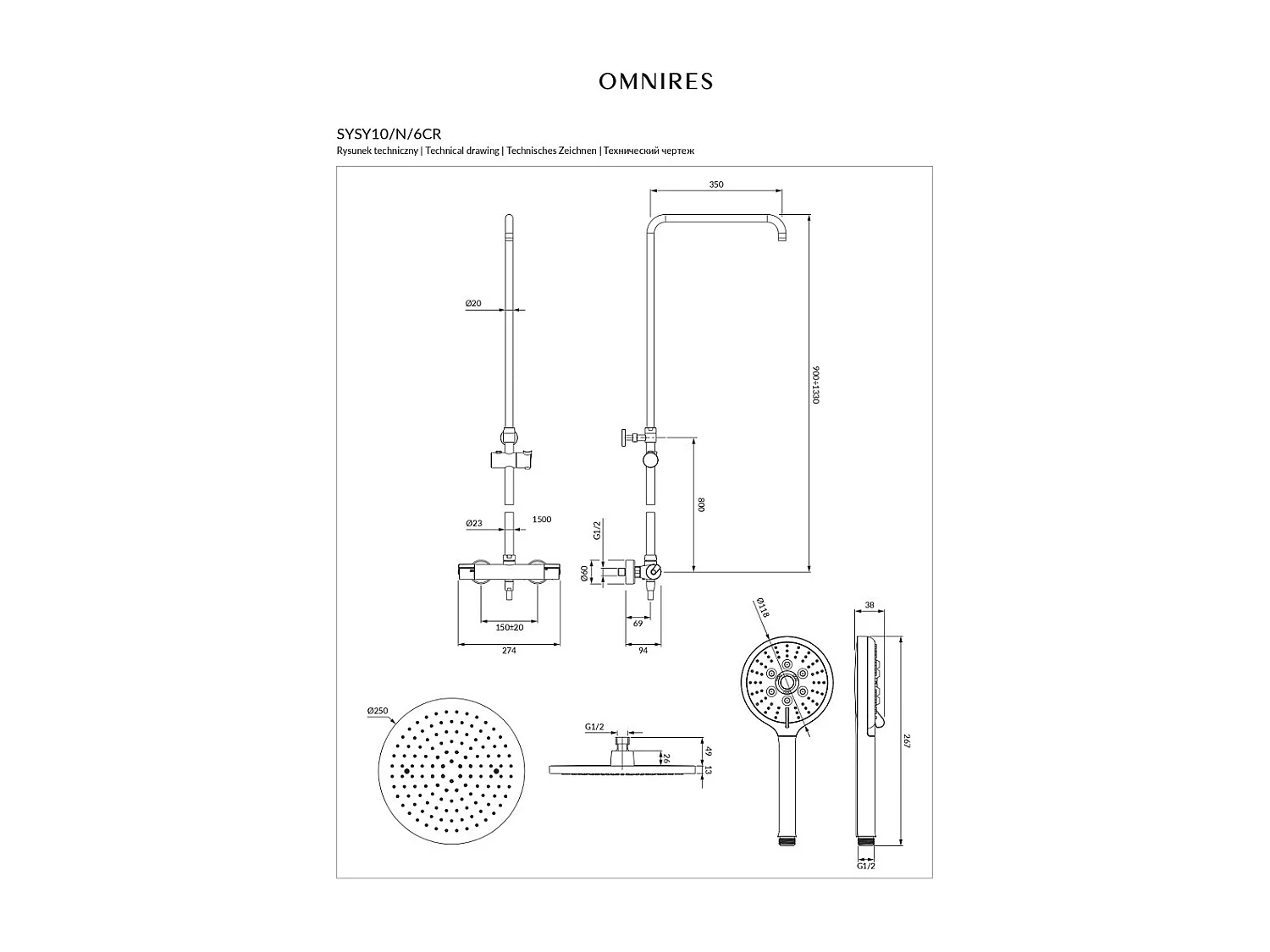 Colonne de douche thermostatique - Y - Chrome