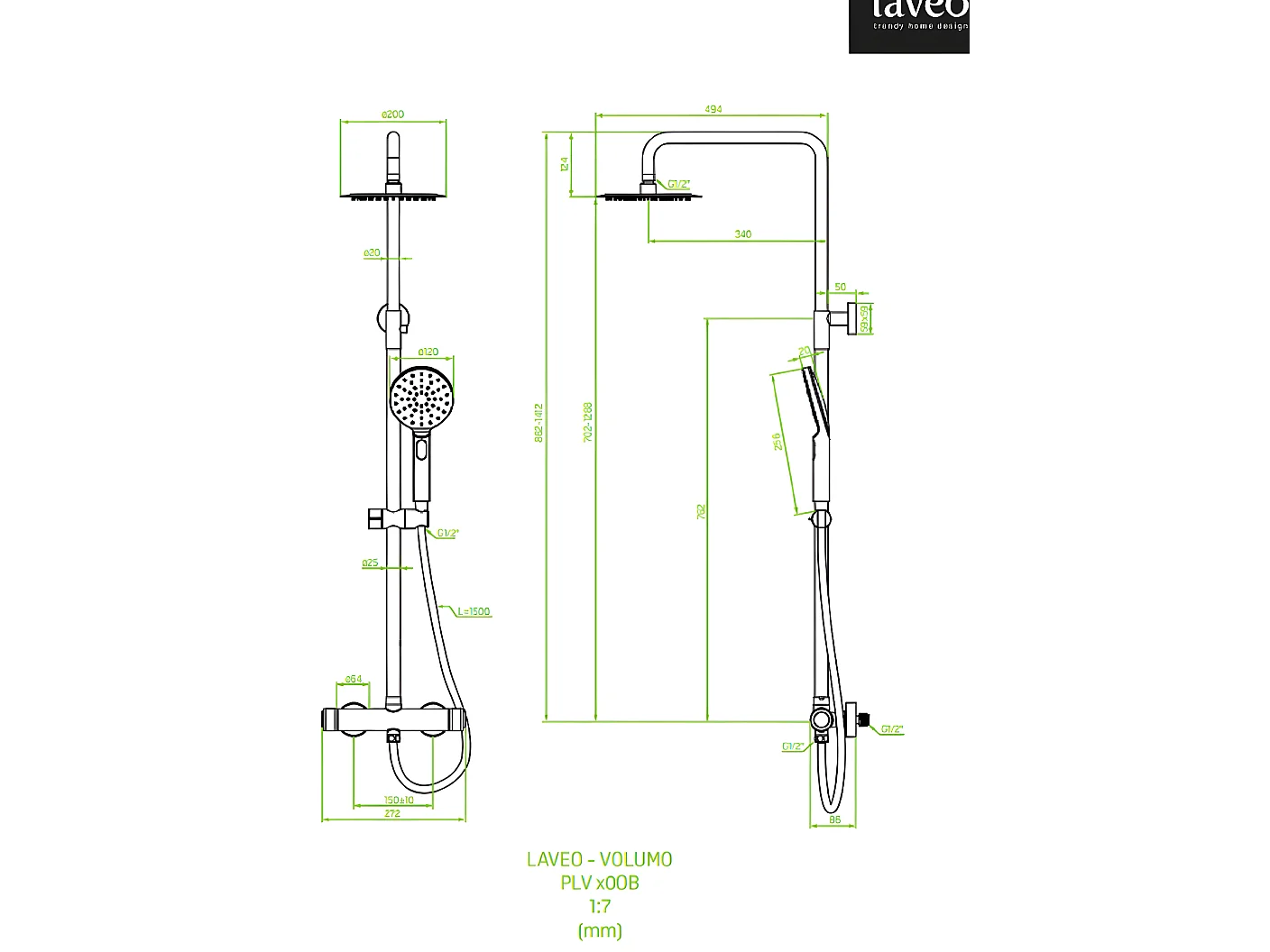 Colonne de douche  Volumo,  Couleur: Chrome