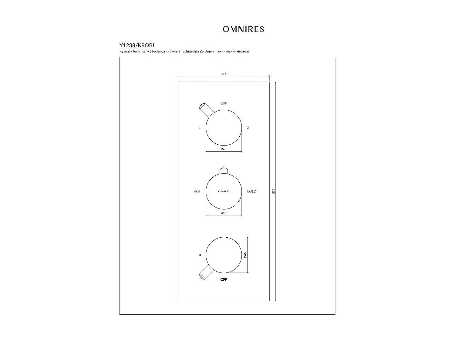 Mitigeur thermostatique de douche et de baignoire  à encastrer - 3 sorties - Y - Noir