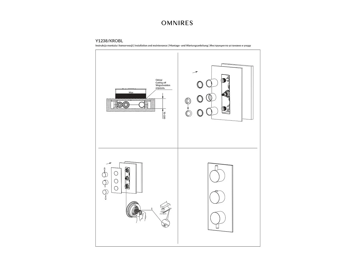 Mitigeur thermostatique de douche et de baignoire  à encastrer - 3 sorties - Y - Noir