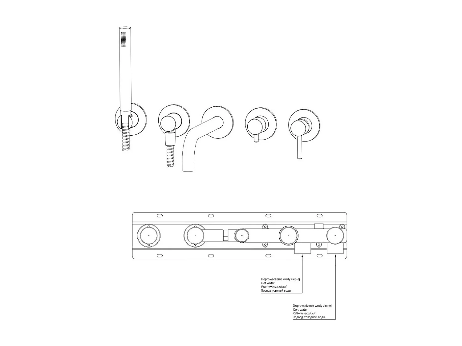 Mitigeur thermostatique de baignoire à encastrer - 5 sorties - Y - Cuivre