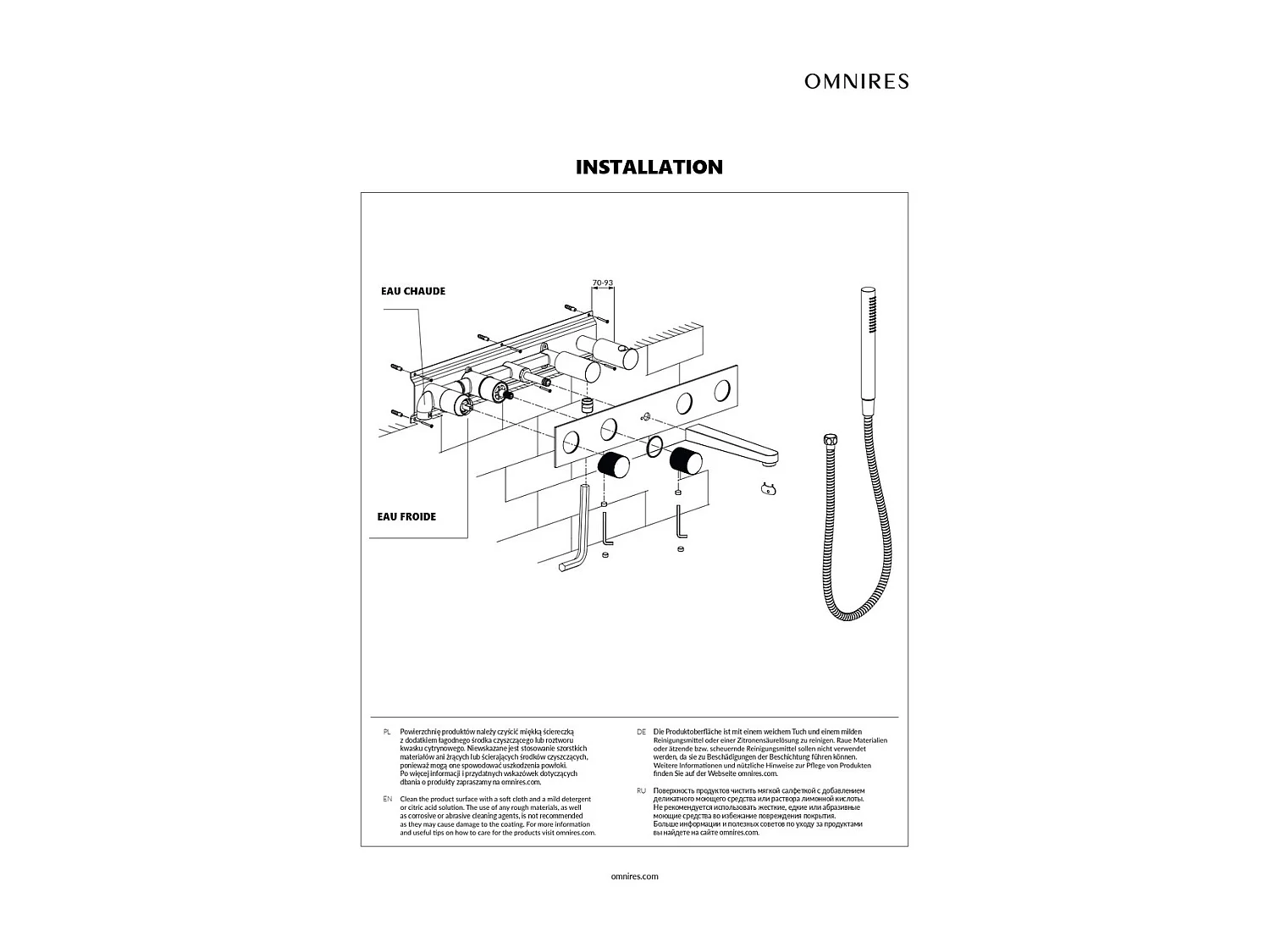 Mitigeur de douche et de baignoire  à encastrer - 5 sorties - Or brossé