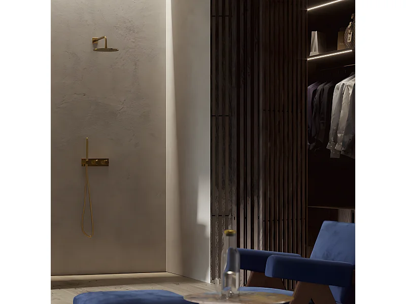 Mitigeur de douche et de baignoire à encastrer avec pommeau de douche - Or brossé