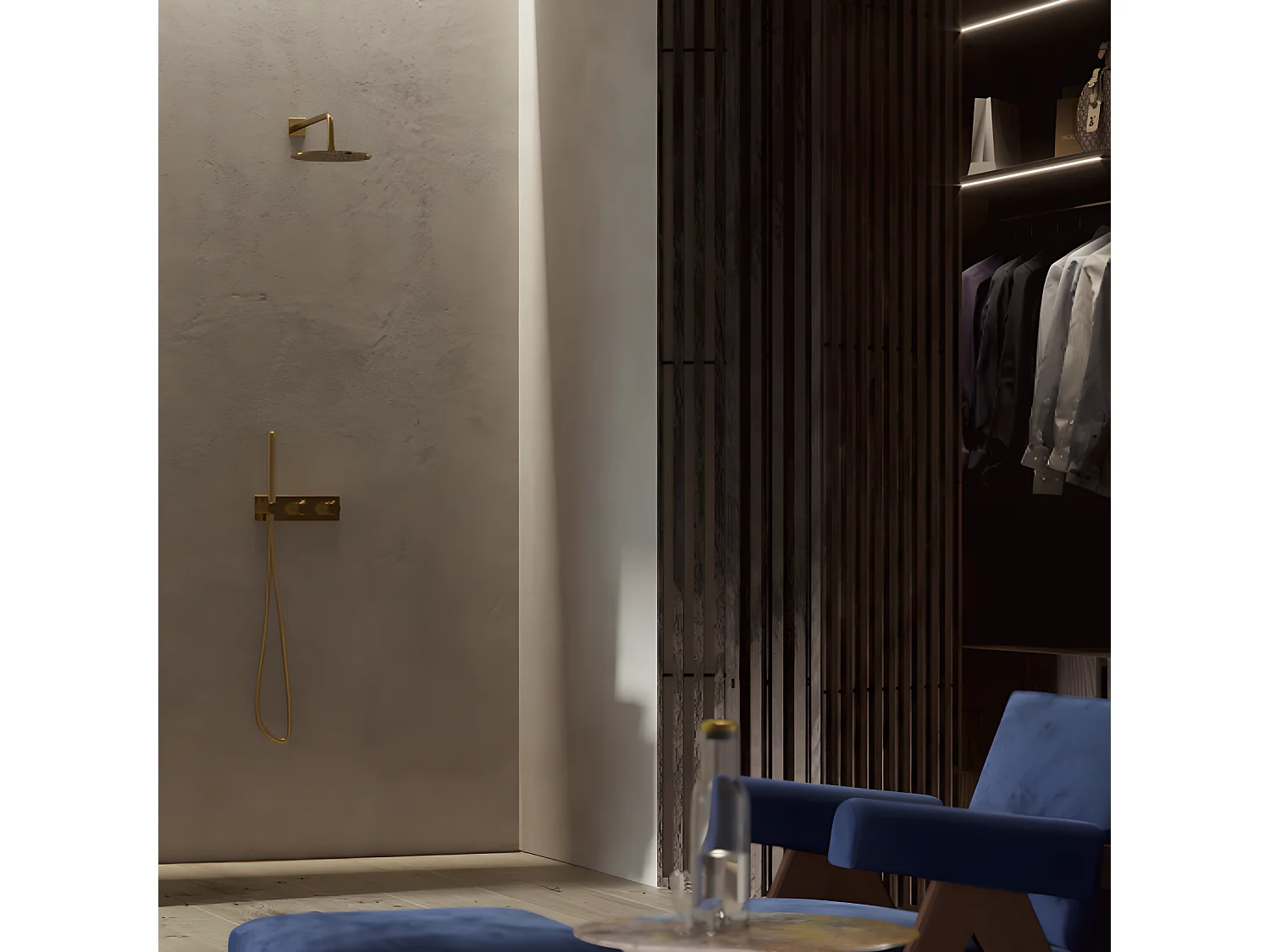 Mitigeur de douche et de baignoire à encastrer avec pommeau de douche - Or brossé